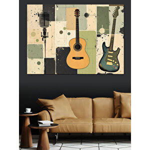 Eski Tarz Gitar İllüstrasyonu Dekoratif Kanvas - Mdf Ahşap Tablo