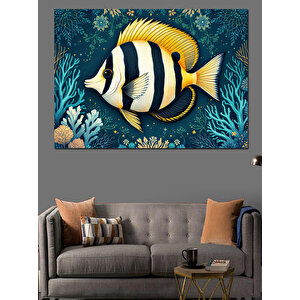 Mercan Arasında Tropik Balık Dekoratif Kanvas - Mdf Ahşap Tablo 100x140 cm