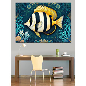Mercan Arasında Tropik Balık Dekoratif Kanvas - Mdf Ahşap Tablo 100x140 cm