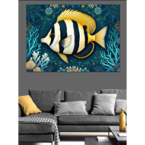 Mercan Arasında Tropik Balık Dekoratif Kanvas - Mdf Ahşap Tablo 100x140 cm