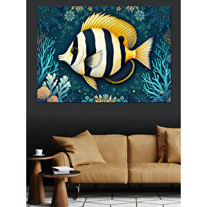 Mercan Arasında Tropik Balık Dekoratif Kanvas - Mdf Ahşap Tablo
