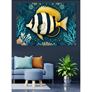 Mercan Arasında Tropik Balık Dekoratif Kanvas - Mdf Ahşap Tablo