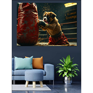 Boks Yapan Köpek Dekoratif Kanvas - Mdf Ahşap Tablo 70x100 cm
