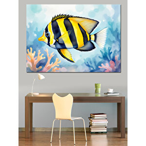 Tropikal Sarı Balık Dekoratif Kanvas - Mdf Ahşap Tablo 35x50 cm