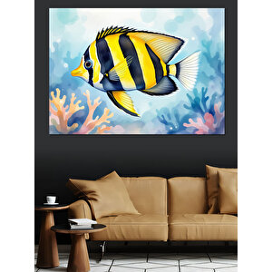 Tropikal Sarı Balık Dekoratif Kanvas - Mdf Ahşap Tablo 35x50 cm
