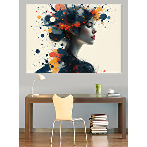 Renk Patlamalı Kadın Silüeti Dekoratif Kanvas - Mdf Ahşap Tablo 70x100 cm