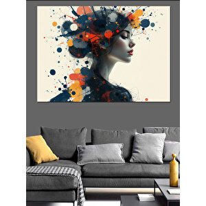 Renk Patlamalı Kadın Silüeti Dekoratif Kanvas - Mdf Ahşap Tablo