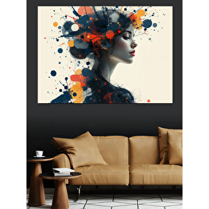 Renk Patlamalı Kadın Silüeti Dekoratif Kanvas - Mdf Ahşap Tablo