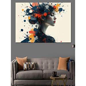 Renk Patlamalı Kadın Silüeti Dekoratif Kanvas - Mdf Ahşap Tablo 100x140 cm