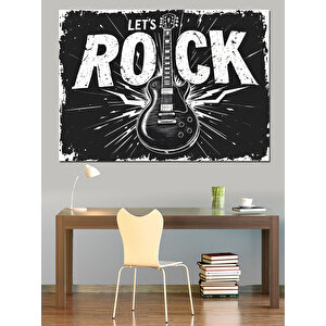 Let’s Rock Gitar Posteri Dekoratif Kanvas - Mdf Ahşap Tablo 70x100 cm