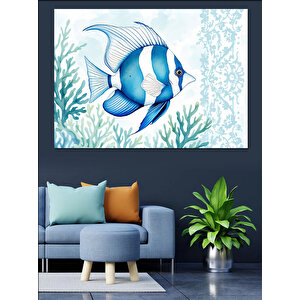 Mavi Beyaz Tropikal Balık Dekoratif Kanvas - Mdf Ahşap Tablo