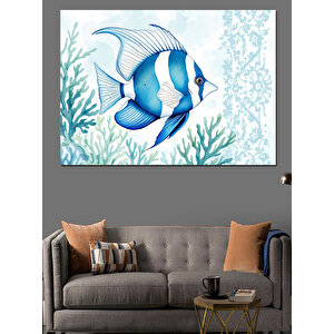 Mavi Beyaz Tropikal Balık Dekoratif Kanvas - Mdf Ahşap Tablo