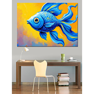 Mavi Yüzgeçli Balık Dekoratif Kanvas - Mdf Ahşap Tablo 100x140 cm