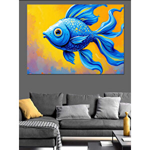 Mavi Yüzgeçli Balık Dekoratif Kanvas - Mdf Ahşap Tablo 100x140 cm