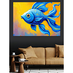 Mavi Yüzgeçli Balık Dekoratif Kanvas - Mdf Ahşap Tablo 100x140 cm