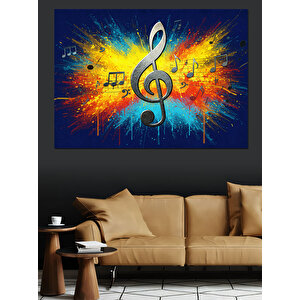Renk Patlamalı Nota Dekoratif Kanvas - Mdf Ahşap Tablo 25x35 cm