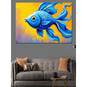Mavi Yüzgeçli Balık Dekoratif Kanvas - Mdf Ahşap Tablo