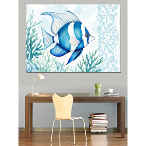 Mavi Beyaz Tropikal Balık Dekoratif Kanvas - Mdf Ahşap Tablo 70x100 cm