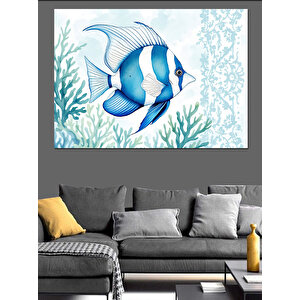 Mavi Beyaz Tropikal Balık Dekoratif Kanvas - Mdf Ahşap Tablo 70x100 cm