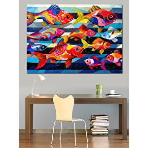 Renkli Tropik Balıklar Dekoratif Kanvas - Mdf Ahşap Tablo 50x70 cm
