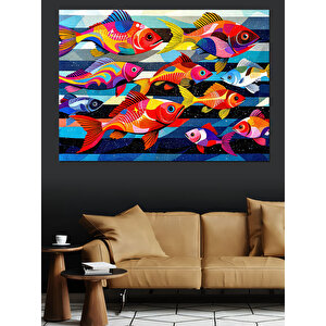 Renkli Tropik Balıklar Dekoratif Kanvas - Mdf Ahşap Tablo 50x70 cm