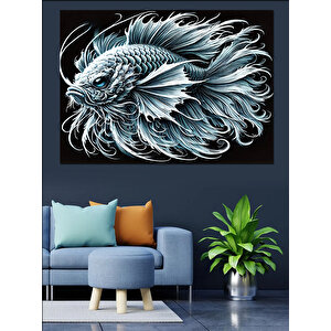 Siyah Beyaz Balık Deseni Dekoratif Kanvas - Mdf Ahşap Tablo 25x35 cm