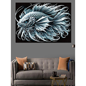 Siyah Beyaz Balık Deseni Dekoratif Kanvas - Mdf Ahşap Tablo