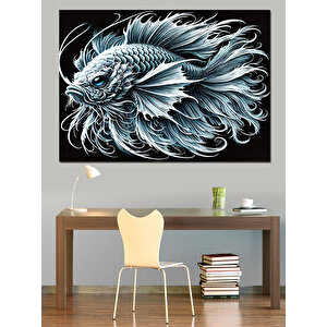 Siyah Beyaz Balık Deseni Dekoratif Kanvas - Mdf Ahşap Tablo