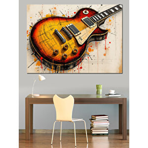 Kırmızı Elektro Gitar Çizimi Dekoratif Kanvas - Mdf Ahşap Tablo 25x35 cm