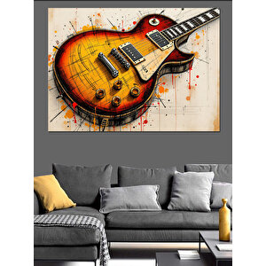 Kırmızı Elektro Gitar Çizimi Dekoratif Kanvas - Mdf Ahşap Tablo 25x35 cm