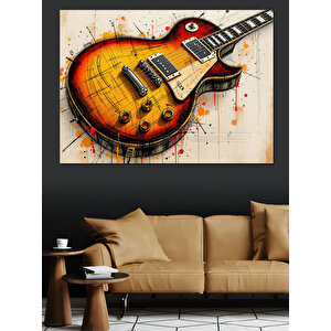 Kırmızı Elektro Gitar Çizimi Dekoratif Kanvas - Mdf Ahşap Tablo 25x35 cm