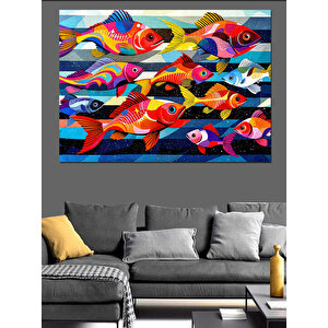 Renkli Tropik Balıklar Dekoratif Kanvas - Mdf Ahşap Tablo 100x140 cm