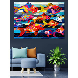 Renkli Tropik Balıklar Dekoratif Kanvas - Mdf Ahşap Tablo