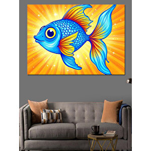 Renkli Mavi Balık Dekoratif Kanvas - Mdf Ahşap Tablo 70x100 cm