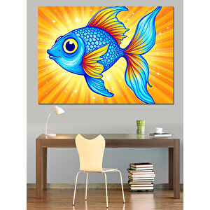 Renkli Mavi Balık Dekoratif Kanvas - Mdf Ahşap Tablo 70x100 cm