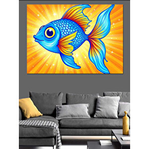 Renkli Mavi Balık Dekoratif Kanvas - Mdf Ahşap Tablo 70x100 cm
