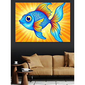 Renkli Mavi Balık Dekoratif Kanvas - Mdf Ahşap Tablo