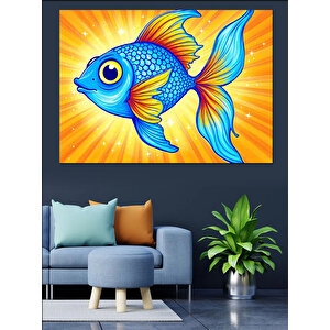 Renkli Mavi Balık Dekoratif Kanvas - Mdf Ahşap Tablo