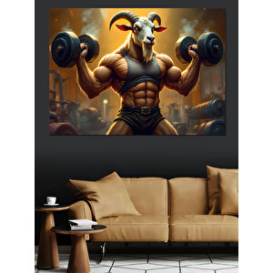 Kaslı Keçi Vücut Geliştirici Dekoratif Kanvas - Mdf Ahşap Tablo