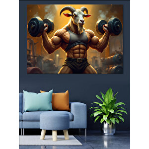 Kaslı Keçi Vücut Geliştirici Dekoratif Kanvas - Mdf Ahşap Tablo