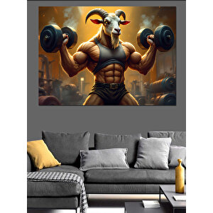 Kaslı Keçi Vücut Geliştirici Dekoratif Kanvas - Mdf Ahşap Tablo 100x140 cm