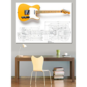 Teknik Gitar Çizimi Dekoratif Kanvas - Mdf Ahşap Tablo 35x50 cm