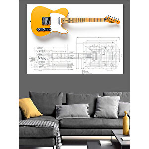 Teknik Gitar Çizimi Dekoratif Kanvas - Mdf Ahşap Tablo 35x50 cm