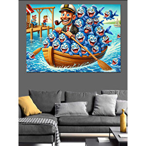 Balıklarla Dolu Renkli Kayık Dekoratif Kanvas - Mdf Ahşap Tablo