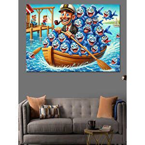 Balıklarla Dolu Renkli Kayık Dekoratif Kanvas - Mdf Ahşap Tablo 50x70 cm