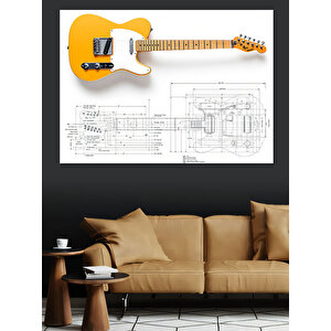 Teknik Gitar Çizimi Dekoratif Kanvas - Mdf Ahşap Tablo 100x140 cm