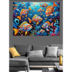 Soyut Renkli Balık Deseni Dekoratif Kanvas - Mdf Ahşap Tablo
