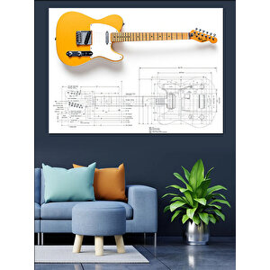Teknik Gitar Çizimi Dekoratif Kanvas - Mdf Ahşap Tablo