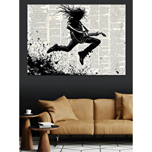 Gazete Üstünde Gitarcı Dekoratif Kanvas - Mdf Ahşap Tablo 35x50 cm