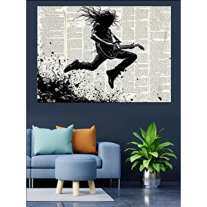 Gazete Üstünde Gitarcı Dekoratif Kanvas - Mdf Ahşap Tablo 35x50 cm